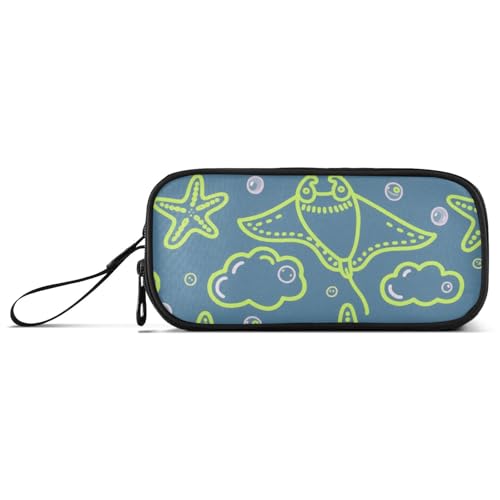 KLL Ocean Animal Seestern Chartreuse Graues Nylon-Federmäppchen mit hoher Kapazität, Netz-Stiftetui, Schreibwaren für Erwachsene in der Mittelschule von KLL