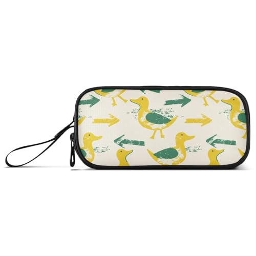 KLL Oliver Jeffers Stil Ente Pfeil Butter Gelb Smaragd Nylon Stift Aufbewahrungstasche Große Kapazität Großer Reißverschluss Federmäppchen Schreibwaren für adrette Schule Teenager Jungen von KLL