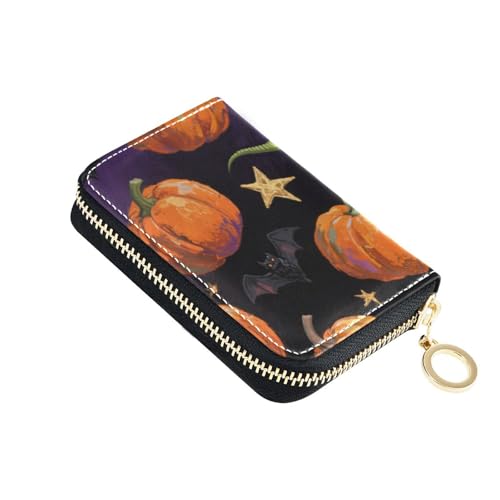 KLL Orange Evil Halloween Dinosaurier Leder Herren Kartenhalter Geldbörse mit 9 Kartenfächern, RFID-blockierend, Kreditkartenhalter mit Reißverschluss von KLL