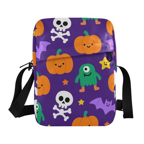 KLL Orange Evil Halloween Kürbis Fledermaus Crossbody Messenger Bag Veganes Leder Schultertasche Crossover Bag Shopping Frau Handtasche Schultergurt von KLL
