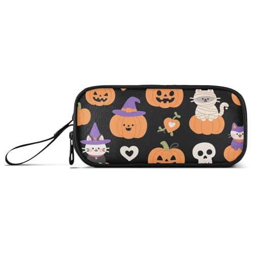 KLL Orange Evil Halloween weiße Katze Nylon Federmäppchen für Teenager Mädchen Hohe Kapazität Federmäppchen Organizer Schreibwaren Tasche für adrette Schule Teenager Mädchen von KLL
