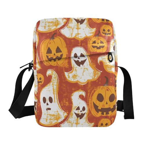 KLL Orange Ghosts Pumpkin Messenger Bag für Damen, veganes Leder, kleine Umhängetasche, Einkaufstasche, Schulterhandtasche von KLL