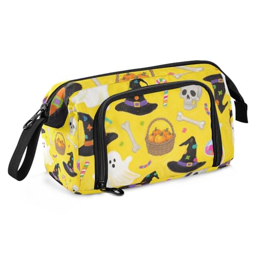 KLL Orange Halloween Kürbis Bleistifttaschen Große Kapazität Tasche mit Fach mit Fach für Frauen Kosmetik von KLL