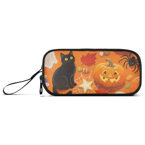 KLL Orange Halloween Kürbis Nylon Federmäppchen für Mädchen Hohe Kapazität Federmäppchen Schreibwaren Tasche für Mittelschule Preppy von KLL