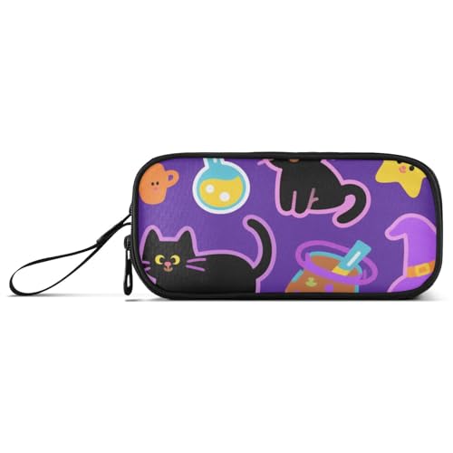 KLL Orange Halloween Kürbis Schwarze Katze Nylon Federmäppchen für Studenten Große Kapazität Großes Federmäppchen Schreibwaren Tasche für Büro Herren von KLL
