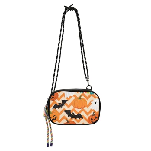 KLL Orangefarbene Halloween-Kürbis-Seitengeldbörse für Herren, bequem, mit Kreditkartenfächern, über der Schultertasche, zum Einkaufen gehen von KLL