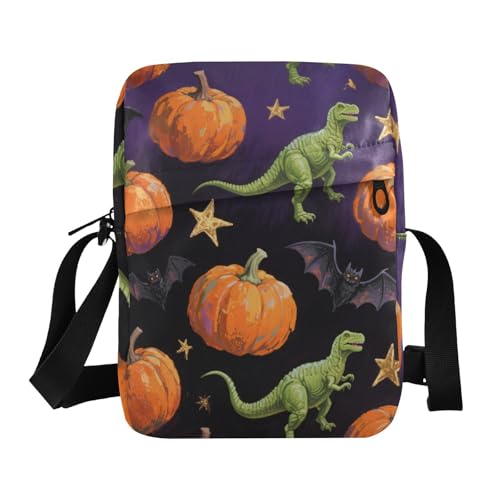 KLL Orangefarbene böse Halloween-Dinosaurier-Umhängetasche für Damen, veganes Leder, Umhängetasche, lässige Damen-Schulterhandtaschen von KLL