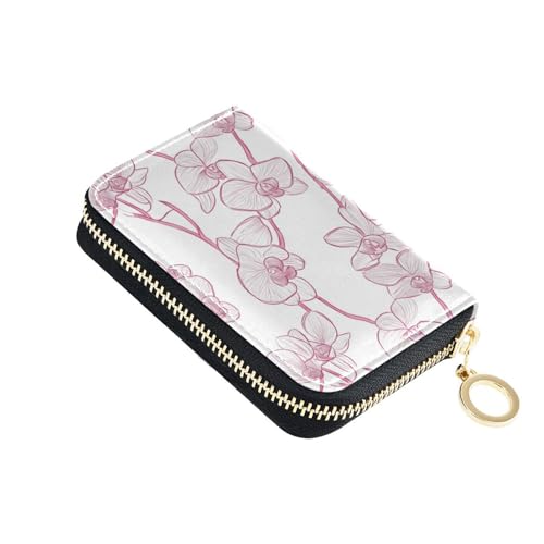 KLL Orchid Simple Line Art Valentine Leder Kartenetui für Herren mit 2 Geldfächern, RFID-blockierendem Kreditkartenetui mit Reißverschluss von KLL