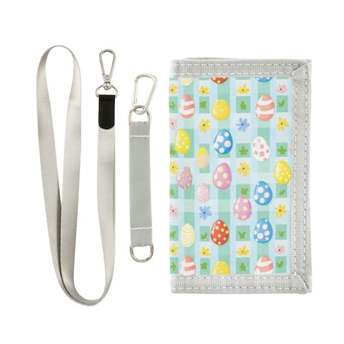 KLL Oster-Büffelkaro dreifach gefaltete Geldbörse für Kreditkarten, Nylon, lässige Brieftaschen für Herren, Geldklammer mit Umhängeband von KLL