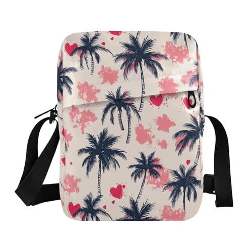 KLL Palm Tree Anime Valentine Messenger Bag Crossbody Umhängetasche aus veganem Leder für Damen Shopping Schultertasche Handtasche für Damen von KLL