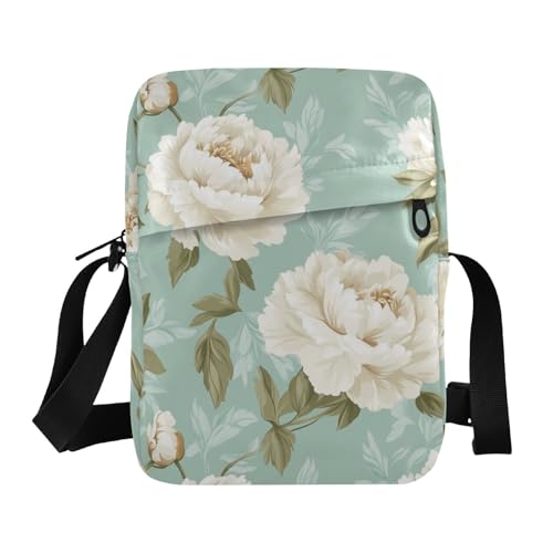 KLL Peony Mint Green Herren Messenger Bag Vegan Leather Shoulder Crossover Bag Travel Shoulder Handtaschen für Damen von KLL