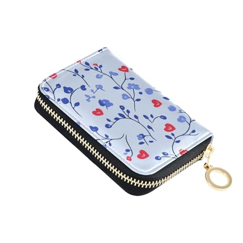 KLL Periwinkle Country Style Valentine Leder Damen Kartenetui Portemonnaies mit 9 Kartenschlitzen RFID Blocking Small Credit Card Holder with Zipper von KLL