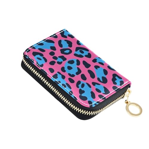 KLL Pfirsichblaues Tier-Leopardenmuster, Pelzleder, RFID-Blockierung, Kreditkartenetui für Damen, mit 2 Geldfächern, RFID-Blockierung, Kartenhalter mit Reißverschluss von KLL