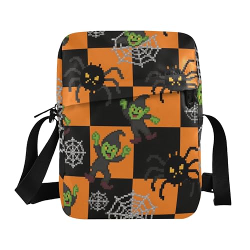 KLL Pixel Monster Halloween Herren Messenger Bag Vegan Leder Umhängetasche Crossbody Reise Handtasche für Reisen von KLL