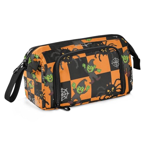 KLL Pixel Monster Halloween Schulmäppchen Große Kapazität Schlank Federmäppchen mit Fach für Preppy Elementary von KLL
