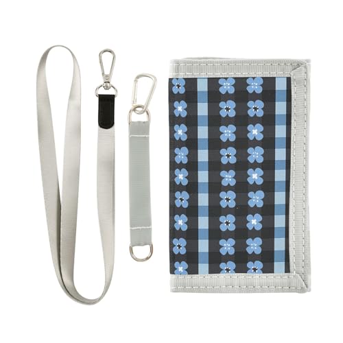KLL Portemonnaie für Damen, dreifach gefaltet, klein, mit Blumenmuster, schlicht, leicht, mit Umhängeband, Schwarz / Blau KLL Portemonnaie für Damen, dreifach gefaltet, klein, mit Blumenmuster, schlicht, leicht, mit Umhängeband, Schwarz / Blau von KLL