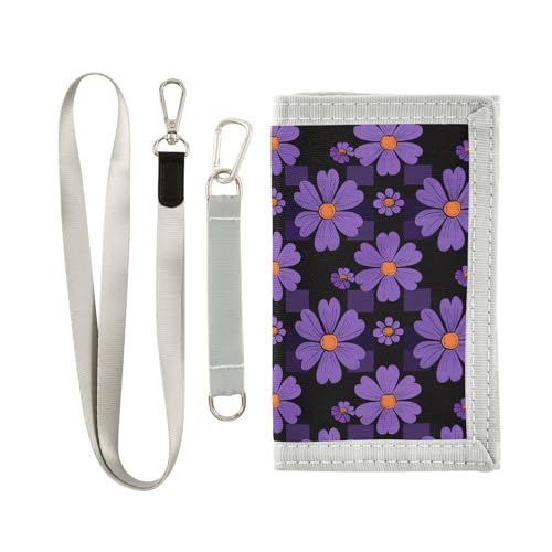 KLL Portemonnaie mit dreifach gefaltetem Blumenmuster, minimalistisch, robust, mit Umhängeband, Schwarz / Violett KLL Portemonnaie mit dreifach gefaltetem Blumenmuster, minimalistisch, robust, mit Umhängeband, Schwarz / Violett von KLL