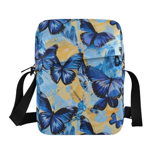 KLL Psychedelic Umhängetasche mit blauem Schmetterling, veganes Leder, kleine Umhängetasche für Damen, lässige Schulterhandtaschen von KLL