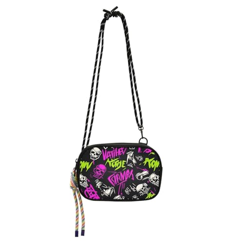 KLL Punk Peach Black Skulls Rock Damen Geldbörsen Crossbody Damen Trendy mit Kreditkartenfächern Handytasche Date von KLL