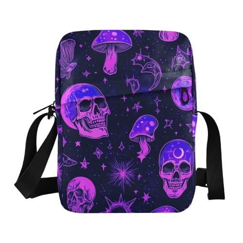 KLL Purple Magic Skull Messenger Bag für Damen, veganes Leder, Crossbody-Tasche für Damen, Reise-Schulterhandtaschen für Damen von KLL