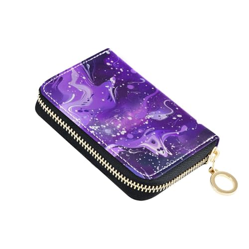 KLL Purple Universe Leder-Kartenetui für Damen, mit RFID-blockierendem Kreditkartenorganizer mit Reißverschluss von KLL