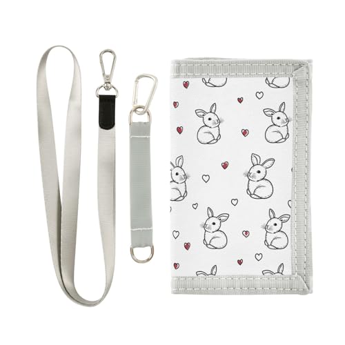 KLL Rabbit Simple Line Valentine Trifold Money Clip Wallet for Woman Unique Lighweight Pocket Wallets with Lanyard von KLL