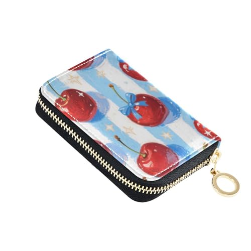 KLL Red Cherries Ledergeldbörse, Kartenetui für Damen, mit 2 Geldfächern, RFID-blockierend, für Herren, Karten- und Ausweishüllen mit Reißverschluss von KLL