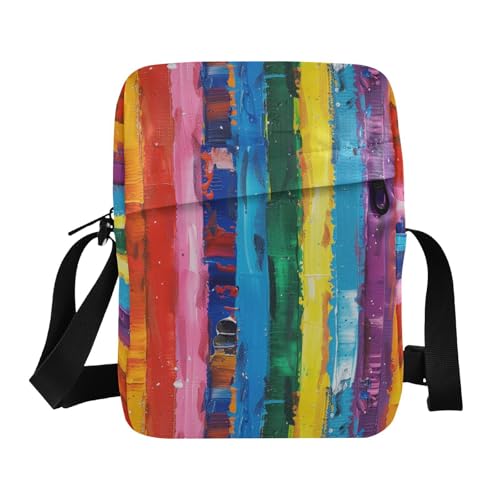 KLL Regenbogen-gestreifte Herren-Umhängetasche, veganes Leder, lässige Damen-Schulterhandtasche von KLL