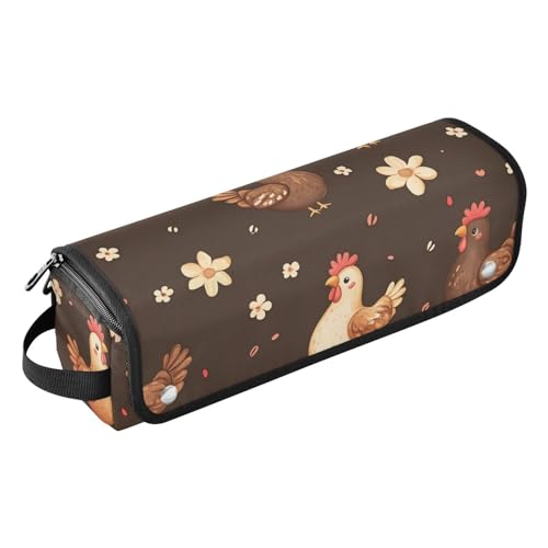 KLL Reise-Werkzeugtasche mit Eisenmatte, Tragetasche, flacher Lockenstab, wasserdichter Organizer für Glätteisen, Lockenstab, Haartrockner, Cartoon, lustiges Yuanbao-Huhn, Braun von KLL