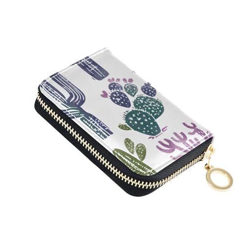 KLL Retro Cactus Collection Weißes Leder Geldbörse Kartenetui Damen mit 9 Kartensteckplatz RFID Blocking Damen Kartenhüllen mit Reißverschluss von KLL
