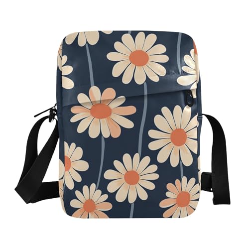 KLL Retro Daisy Navy Blue Peach Messenger Bag Vegan Leather Shoulder Bag For Woman Casual Shoulder Hand Bags von KLL