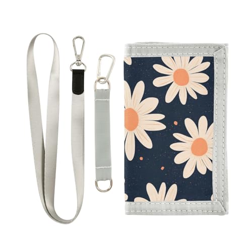 KLL Retro Daisy Navy Blue and Peach Trifold Money Clip Wallet Cool Gifts Cool Sturdy Clip Wallet for Men with Lanyard von KLL