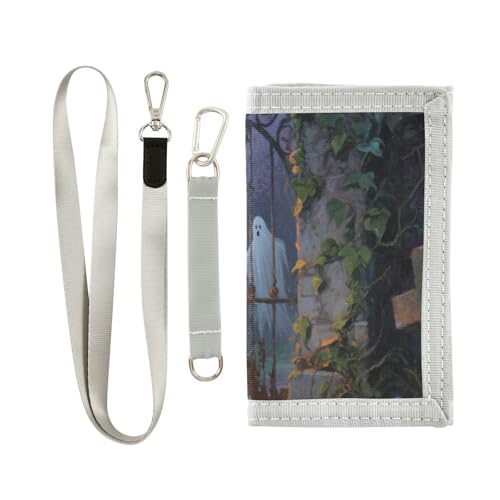 KLL Retro Halloween White Castle Trifold Kreditkartenetui für Kreditkarten Coole Stabile Halterung mit Geldklammer mit Umhängeband von KLL