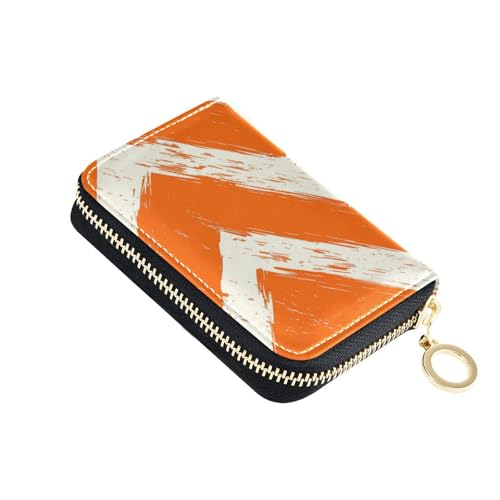 KLL Retro Orange Weiß Wellenlinien Streifen Leder Kleine Kartenetui mit 2 Geldfächern RFID Blockierung Herren Kartenhalter mit Reißverschluss von KLL