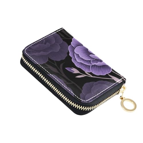 KLL Retro Purple Rose Leder Kartenetui Damen mit 2 Geldfächern, RFID-blockierend, Kartenhalter mit Reißverschluss KLL Retro Purple Rose Leder Kartenetui Damen mit 2 Geldfächern, RFID-blockierend, Kartenhalter mit Reißverschluss von KLL