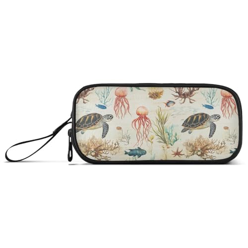 KLL Retro Schildkröte Quallen Nylon Federmäppchen Federtasche Hohe Kapazität Federmäppchen für College Schreibwaren für Schule Männer von KLL