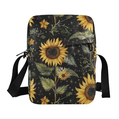 KLL Retro-Sonnenblumen-Umhängetasche, Umhängetasche, veganes Leder, Umhängetasche, für Herren, Einkaufstasche von KLL