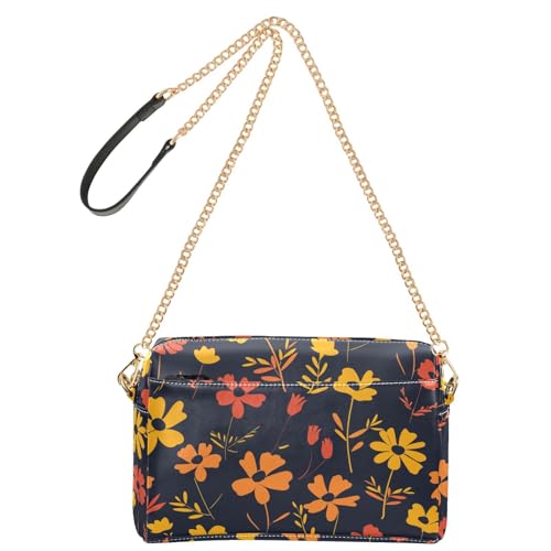 KLL Ringelblumen-Design Rot Gelb Winter Mode Crossbody Taschen für Frauen Veganes Leder Alltag Geldbörsen Reißverschluss Frau Handtasche Schultergurt von KLL
