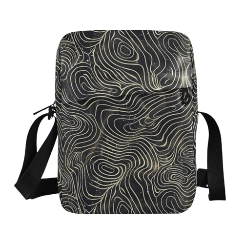 KLL Ripples Umhängetasche für Herren, minimalistisch, mystisch, veganes Leder, Umhängetasche, lässige Damen-Schulterhandtaschen, Schwarz von KLL