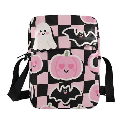 KLL Rosa Halloween Kürbis Messenger Bags Veganes Leder Herren Schultertasche Reise Schultertasche Handtasche von KLL