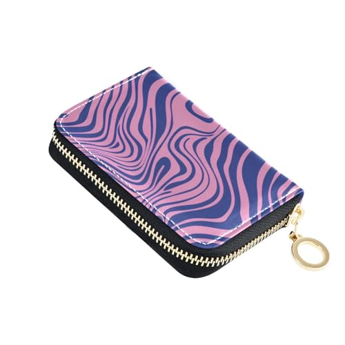 KLL Rosa und Blau gewellte Linien Trippy Leder Geldbörse für Karten mit 9 Kartenschlitzen RFID-blockierend, kleines Kreditkartenetui für Damen mit Reißverschluss von KLL