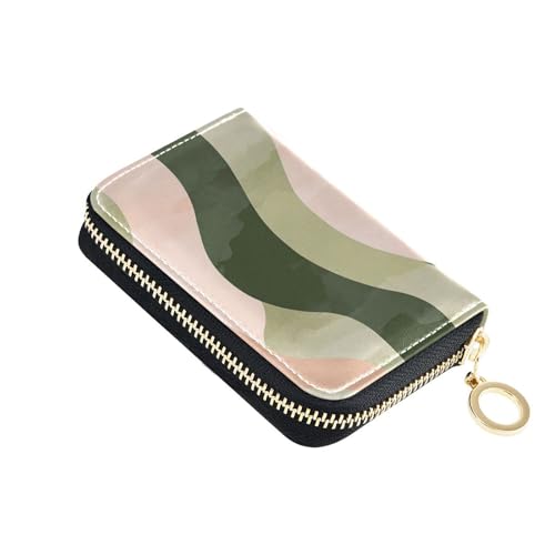 KLL Rosen-Samtband olivgrün und sandfarbenes Leder, Kartenetui für Damen, mit 2 Geldfächern, RFID-blockierendem Kartenhalter mit Reißverschluss von KLL