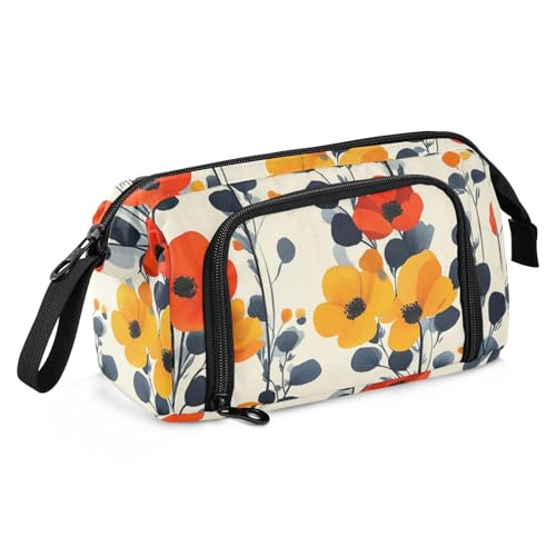 KLL Rote gelbe Blumen schwarze Blätter Moderne skandinavische Bleistiftbox Große Kapazität Hartschalen-Federmäppchen Multifunktional für Lehrer Mittelschule von KLL