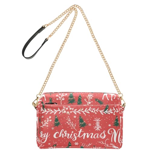 KLL Roter Hintergrund mit weißem Weihnachts-Rentierbaum, modische Umhängetasche, kleine Taschen für Damen, veganes Leder, lässige Geldbörse, wasserdichte Schulterhandtaschen von KLL