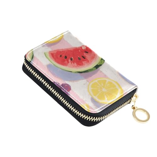 KLL Rotes Kartenetui aus Leder mit 2 Geldfächern, RFID-blockierend, mit Reißverschluss, Motiv: Wassermelone, Zitrone, Trauben, für Damen KLL Rotes Kartenetui aus Leder mit 2 Geldfächern, RFID-blockierend, mit Reißverschluss, Motiv: Wassermelone, Zitrone, Trauben, für Damen von KLL