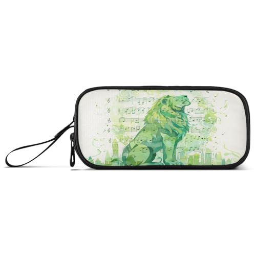 KLL Salbeigrün Löwe Musiknoten Noten Illustration Kunst Nylon Stift Aufbewahrungstasche Hohe Kapazität Federmäppchen für Mädchen Schule Schreibwaren für Grundschule Männer von KLL