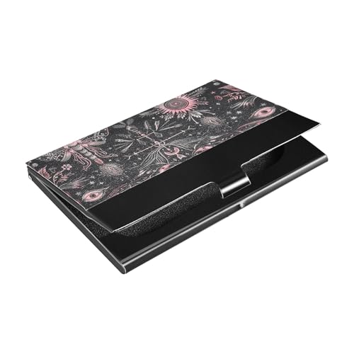 KLL Schlanker Visitenkartenhalter mit Kreditkartenhaltern aus Leder und Edelstahl zum Schutz Ihrer Karten, Schwarz und Blush von KLL