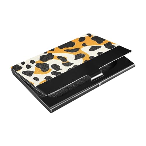 KLL Schlanker Visitenkartenhalter mit Leder und Edelstahl, für Damen oder Herren, Schwarz und Oringe von KLL