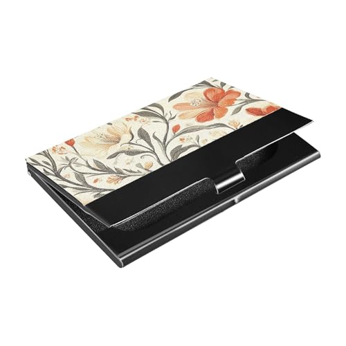 KLL Schlankes Visitenkartenetui mit Vintage-Blumenmuster und Kartenhalter aus Leder und Edelstahl zum Schutz Ihrer Karten von KLL