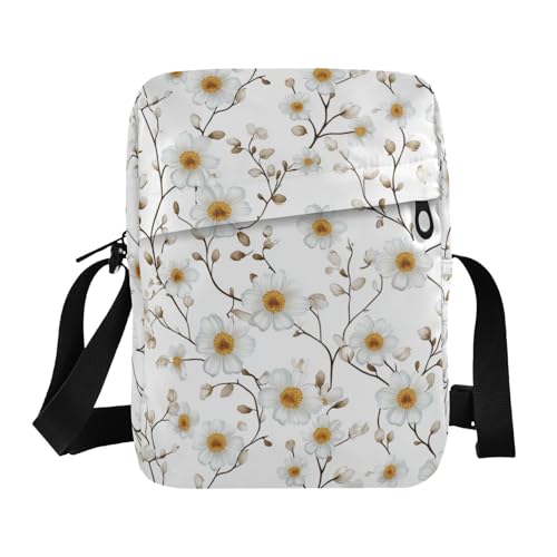 KLL Schlichte weiße Umhängetasche mit Blumenmuster aus veganem Leder für Herren, Shopping, Dame, Schulterhandtaschen von KLL